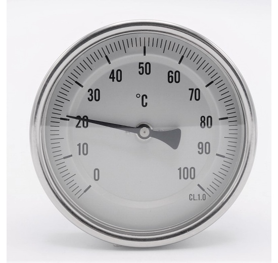 Celonerezový bimetalový teploměr s ponorným dříkem, závitový (1/2”), 0-100℃, 150 mm