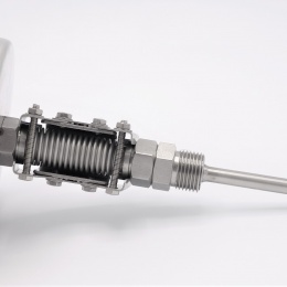 Celonerezový bimetalový teploměr s ponorným dříkem, závitový, úhlový přípoj