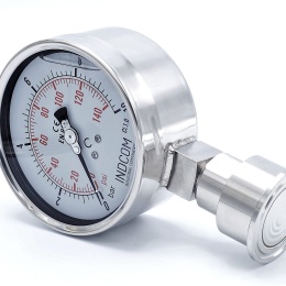 celonerezový manometr s oddělovací membránou, 0-10 bar, číselník 63 mm, límeček 50.5 mm, clamp připojení