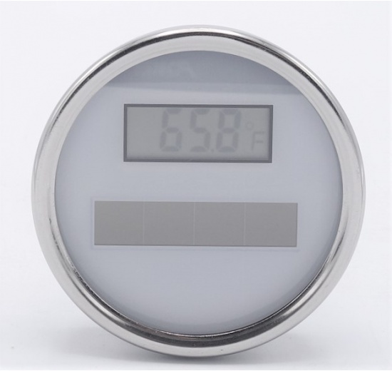 Celonerezový teploměr, digitální, solární průměr 3”,stem 6''(-50+150 °C)