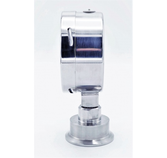 Celonerezový tlakoměr s oddělovací membránou CLAMP DIN 32676, 100mm 0-10 bar (CLAMP límeček 64 mm)