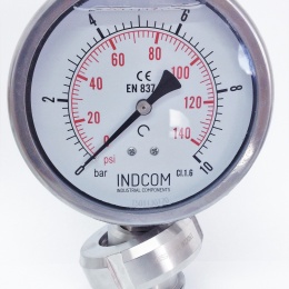 celonerezový tlakoměr s oddělovací membránou - potravinářské šroubení DIN 11851, číselník 100 mm