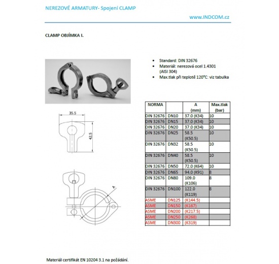 CLAMP objímky lité nerezové DIN32676