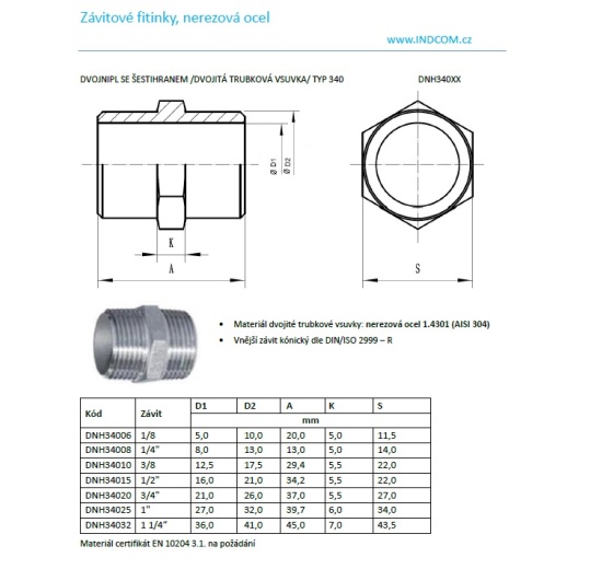 datasheety k dvojniplům se šestihranem technická data