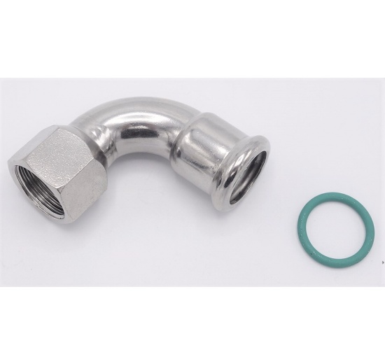 Koleno 90°, nerezové, lisovací, F/závit vnitřní 18 mm_3/4"