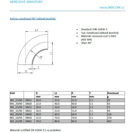 koleno varné 90° (oblouk bezešvý)_katalogový list