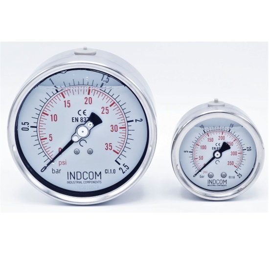 manometry nerezové, průměr 100 mm a 63 mm, zadní připojení