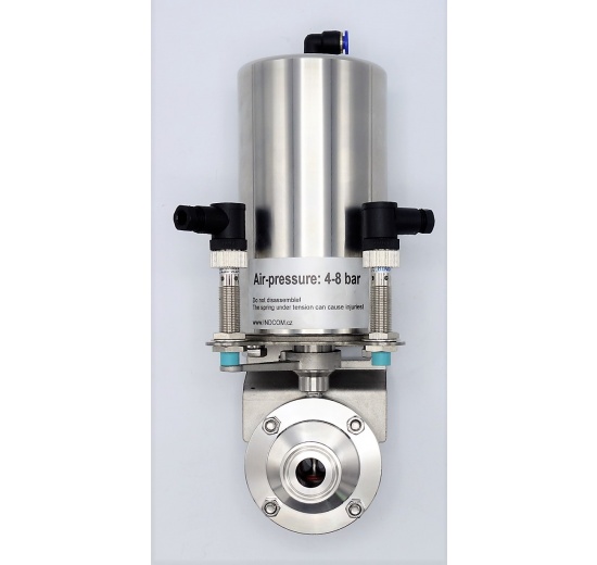 Nerezová klapka přímá DN20, clamp typ C-C, s pneumatickým pohonem