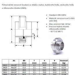 Nerezové šroubení přivařovací dle DIN 11851 komplrt, DN50