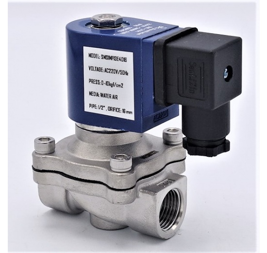 Nerezový elektromagnetický ventil 2/2, G 1/2", AC230V, NC