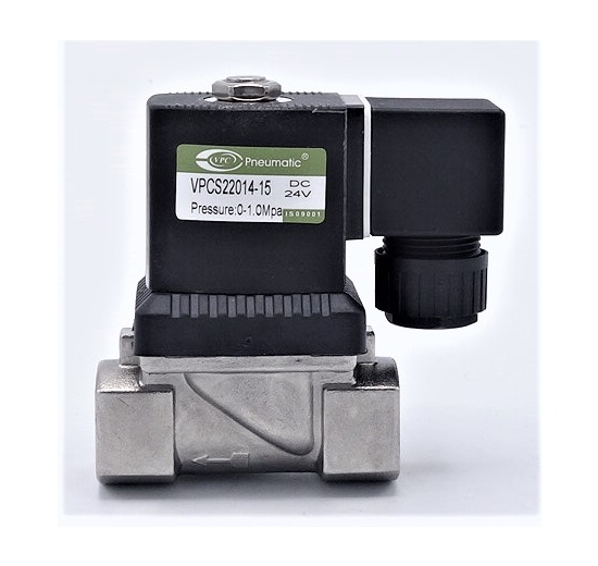 Nerezový elektromagnetický ventil 2/2, G 1/2", DC24V, NC