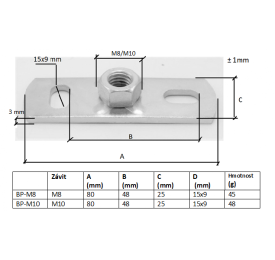 Patní deska s maticí pozinkovaná