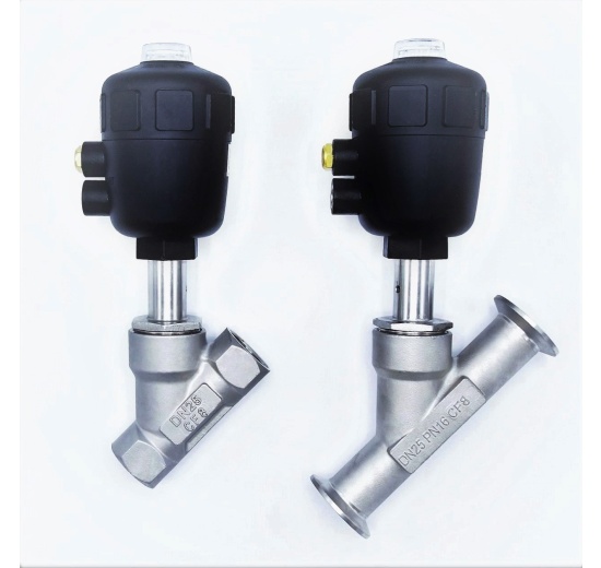 pneumaticky ovládané ventily se šikmým sedlem 45°