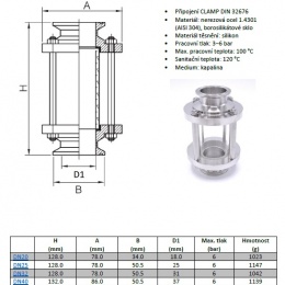 Průhledítko potrubní CLAMP, krátké