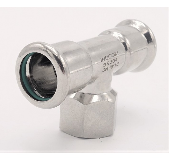 T-kus, lisovací F/F(závit vnitřní)/F 18_1/2"_18, nerezová ocel