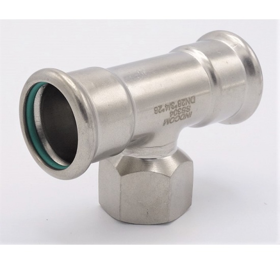 T-kus, lisovací F/F(závit vnitřní)/F 28_3/4"_28, nerezová ocel