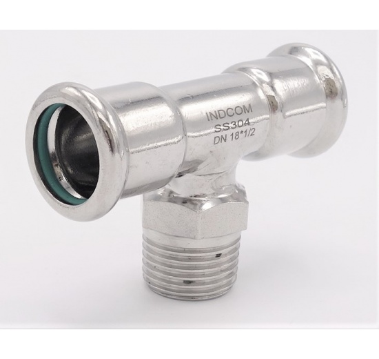 T-kus, lisovací F/M(závit vnější)/F 18_1/2"_18, materiál nerezová ocel