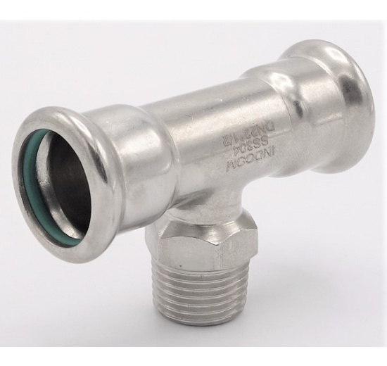 T-kus, lisovací F/M(závit vnější)/F 22_1/2"_22, nerezová ocel