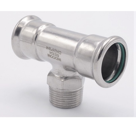 T-kus, lisovací F/M(závit vnější)/F 28_3/4"_28, nerezová ocel