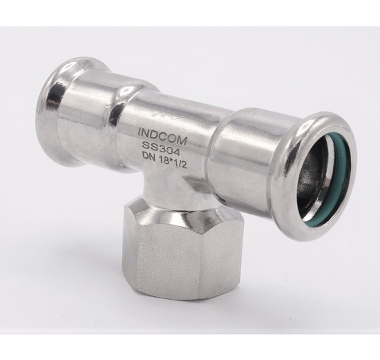 T-kus, nerezový,lisovací F/F(závit vnitřní)/F 18_1/2"_18