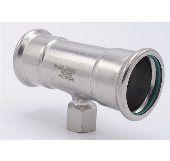 T-kus, nerezový, lisovací F/F(závit vnitřní)/F 42_1/2"_42