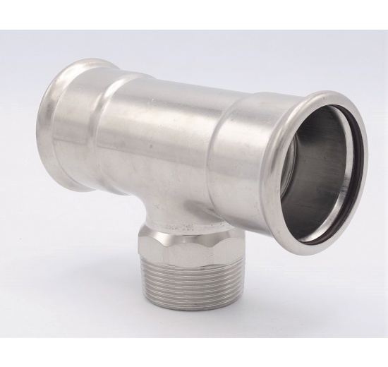 T-kus, nerezový, lisovací F/M(závit vnější)/F 54_1 1/2"_54