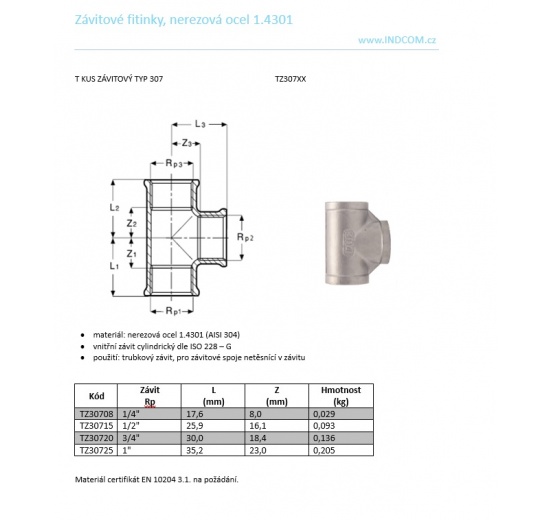 T kus závitový typ 307