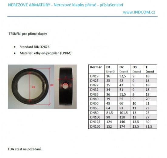 Těsnění ethylen-propylen (EPDM) - nerezová přímá klapka DN40