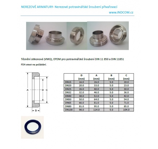 Těsnění pro závitové hrdlo dle DIN 11851, EPDM