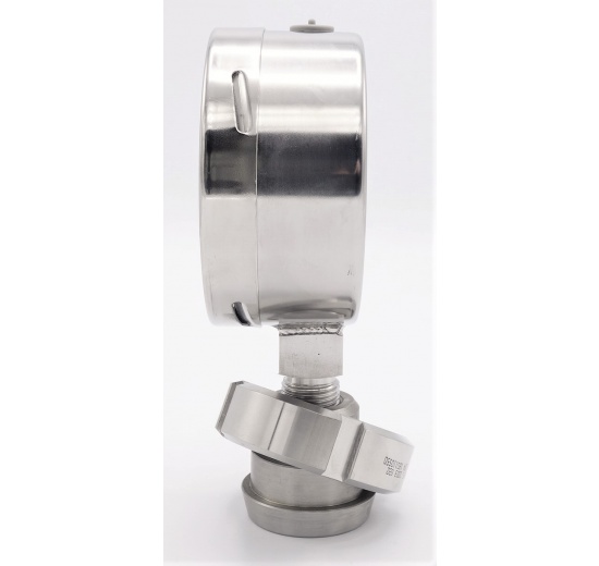 Tlakoměr s oddělovací membránou, potravinářské šroubení DIN 11851, číselník 100 mm,matice DN32, 0-4 bar