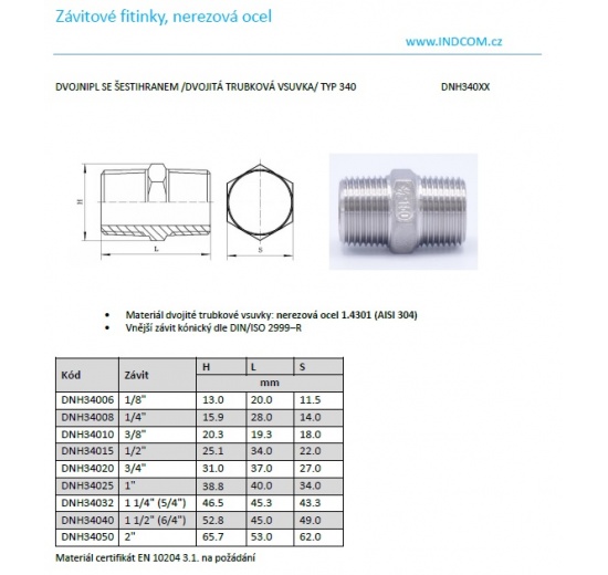 typ 340 dvojnipl se šestihranem_katalogový list