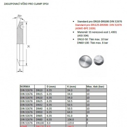 Zaslepovací víčko pro CLAMP spoj  Spojení CLAMP DIN 32676 Potrubní armatury a díly Indcom, Humpolec