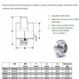 Závitové hrdlo přivařovací DIN 11851, DN32