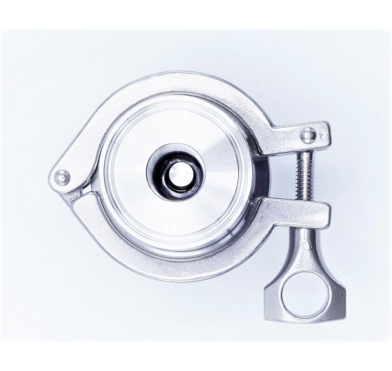 zpětná klapka z nerezové oceli 1.4301 (AISI 304), norma CLAMP DIN32676, dvoudílná